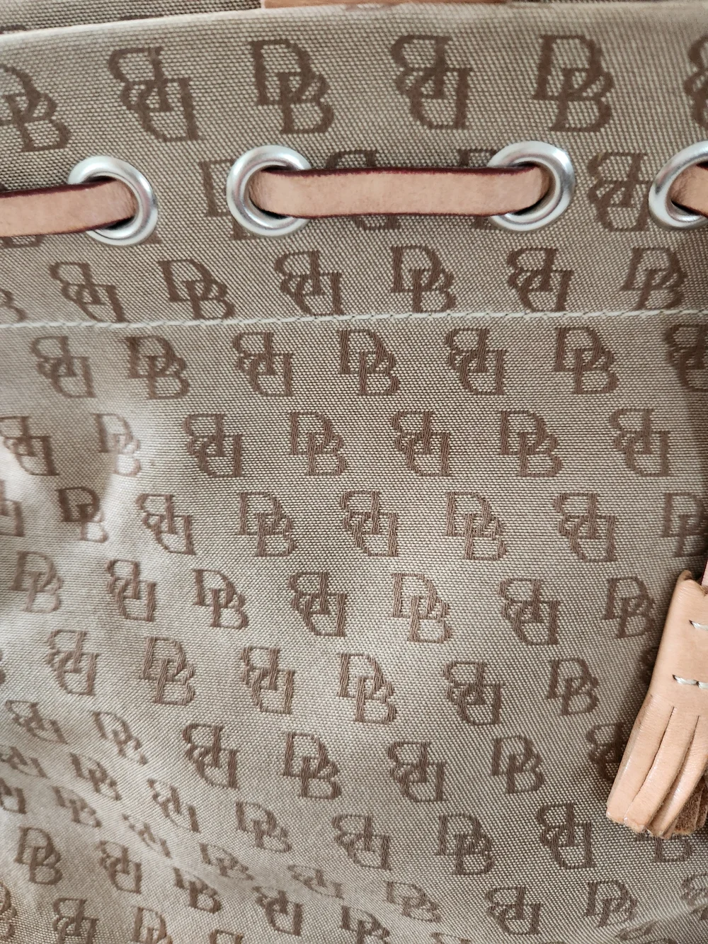 Dooney & Bourke Brown Canvas Tote with Leather Trim